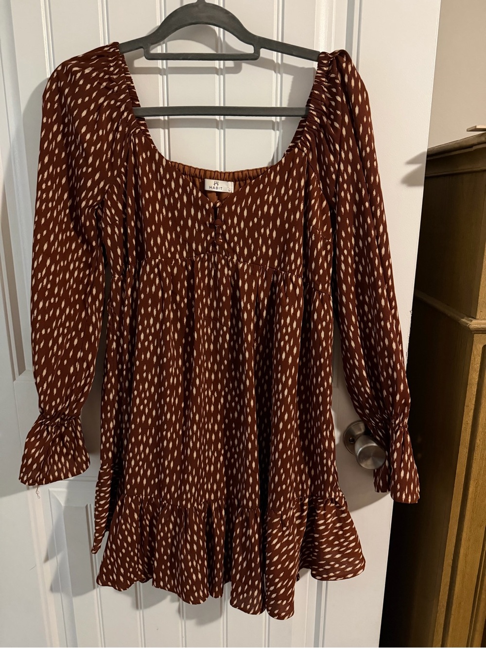 Women's Rust Brown Printed Peasant Tunic with Scoop Neck